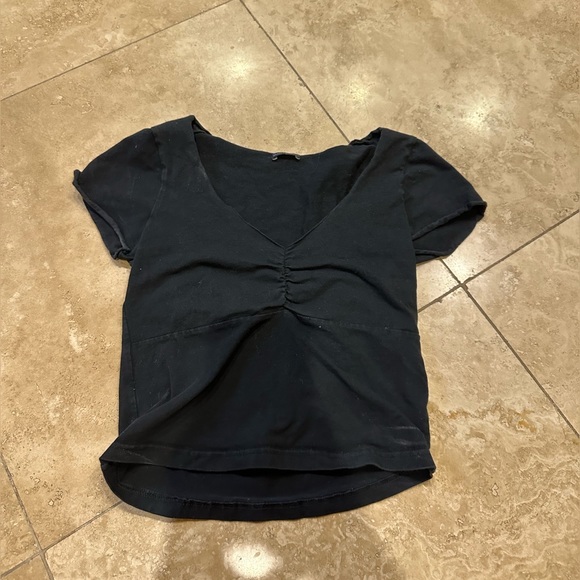 Brandy Melville black ruched v neck tee - Picture 3 of 3